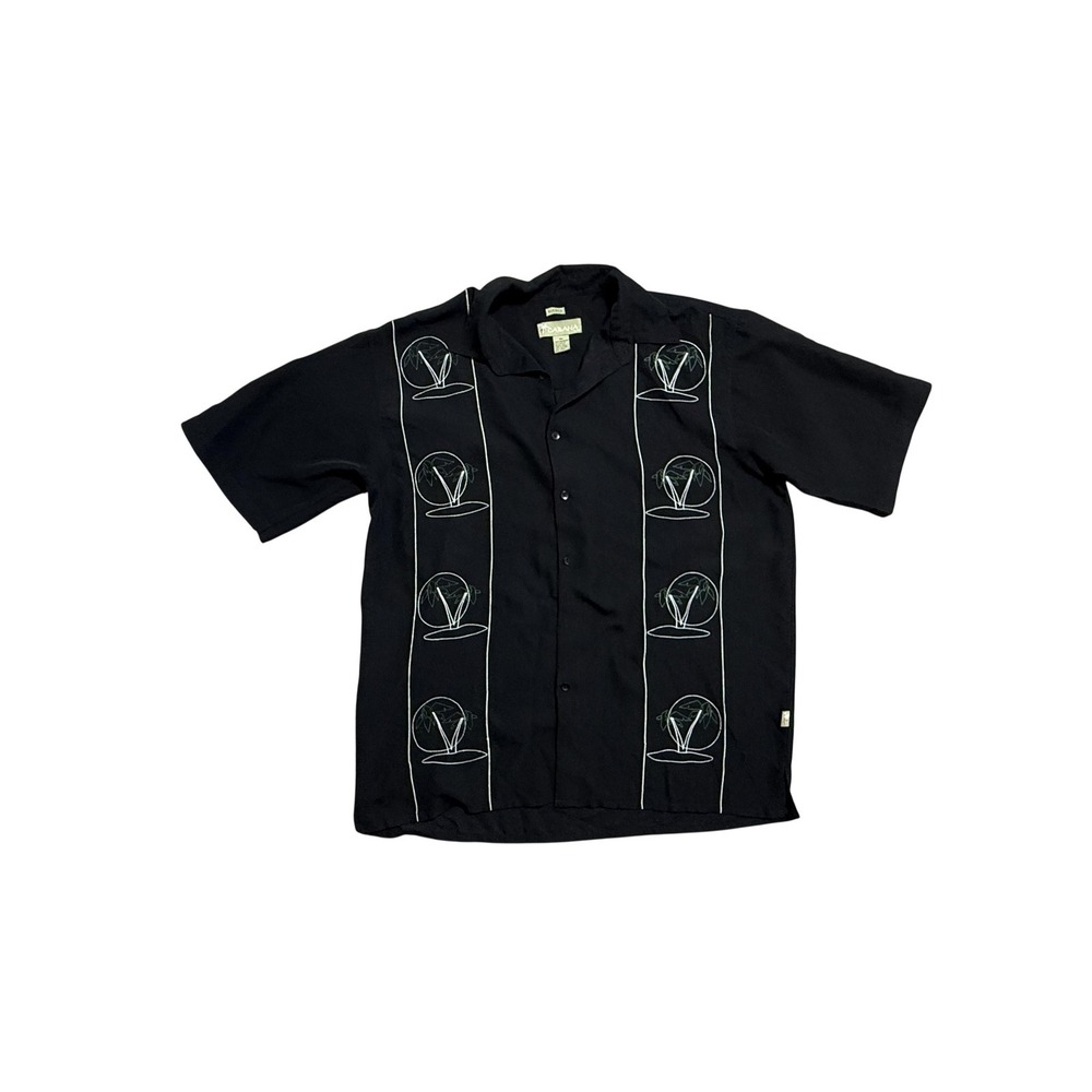 Cabana Shirt Mens XL Black Sueded Palm Tree Embroidered Hawaiian Camp Button Up